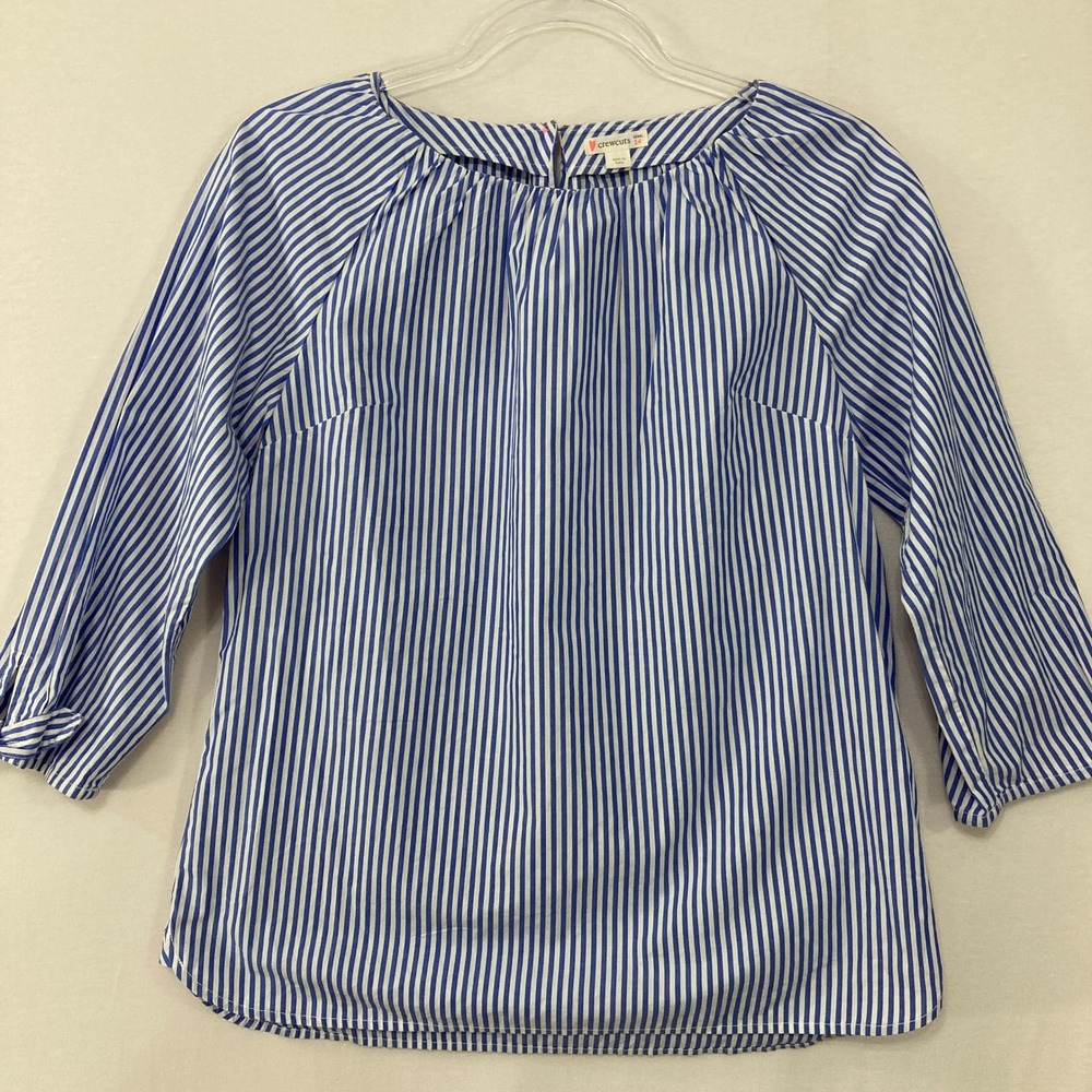Crewcuts Blouse Girls size 14 Blue White Striped Preppy Cotton